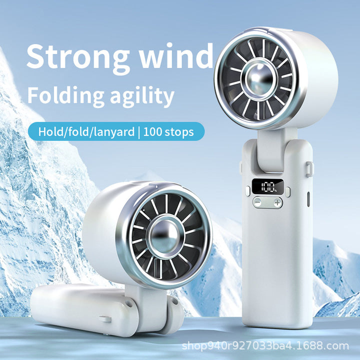 Unisex nan foldable high-power handheld rechargeable fan with digital battery indicator and adjustable swivel head Stornfield
