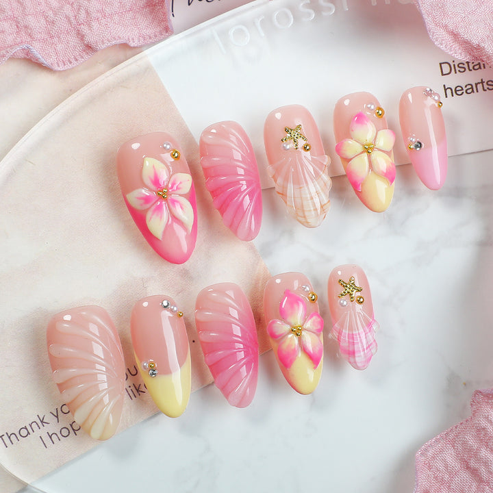 Artificial nail set with floral accents and glitter embellishments Stornfield 1789119239