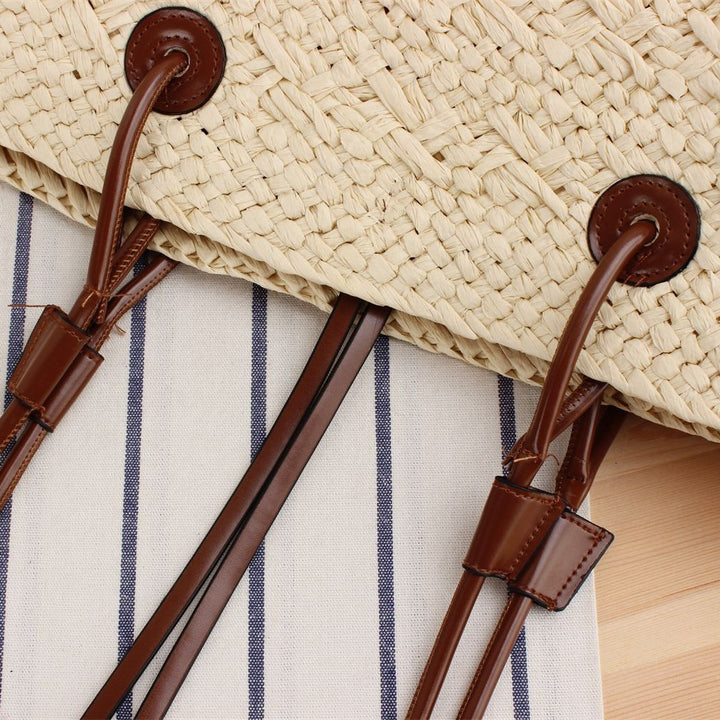 Handmade beach bag with brown leather handles Stornfield