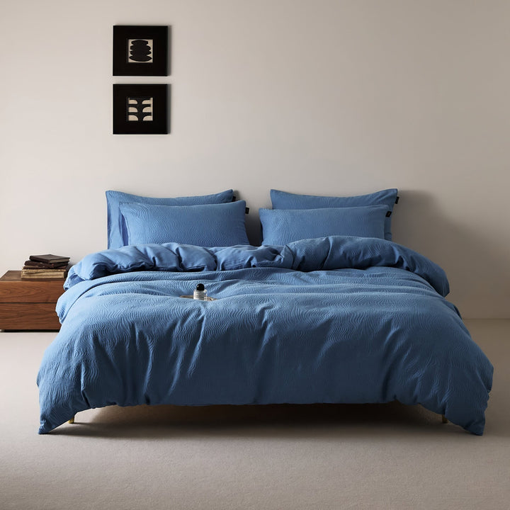 Textured Wavy-Quilted Cotton-Look Duvet Cover and Pillowcase Set