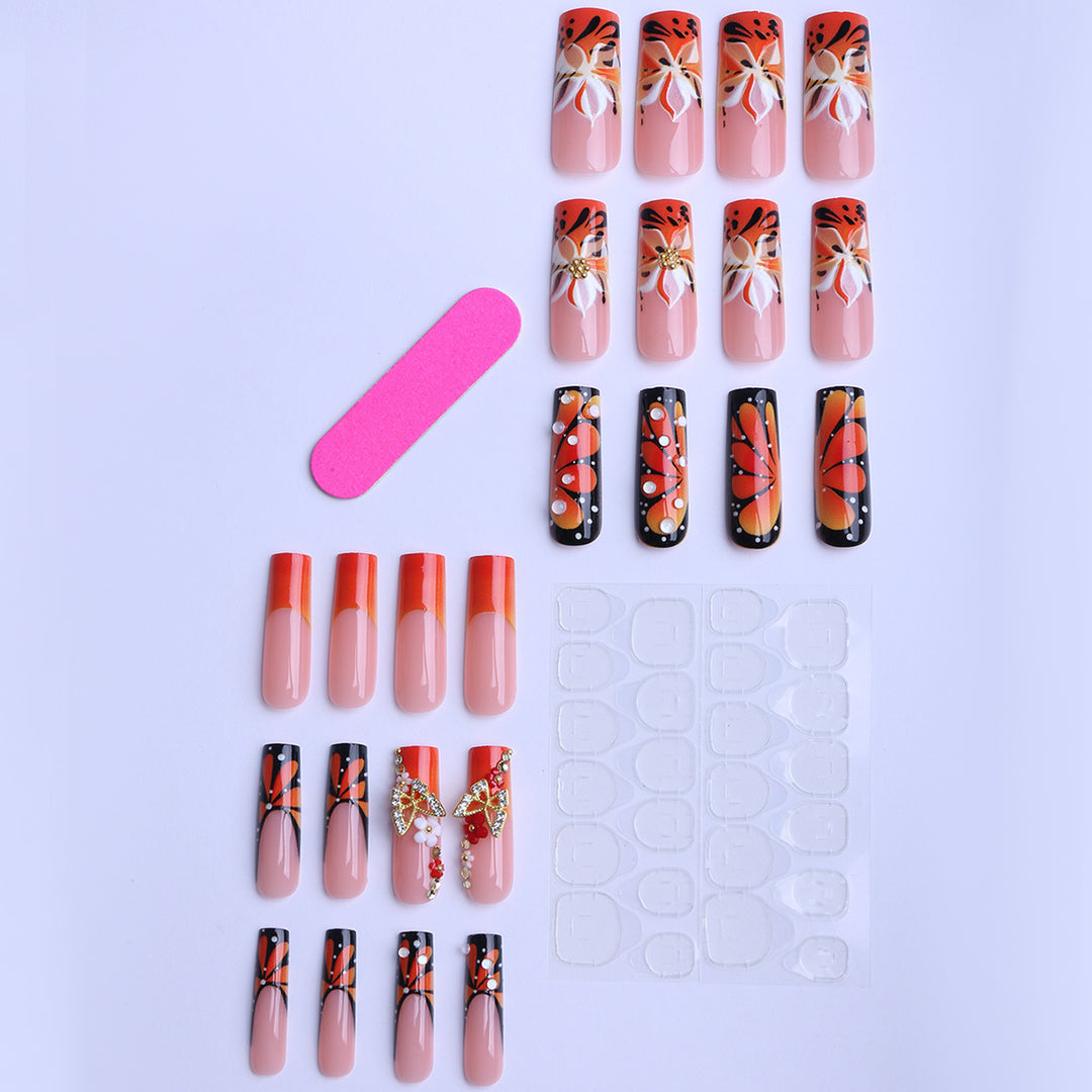 Artificial nail set with elegant floral and glamorous decorations Stornfield