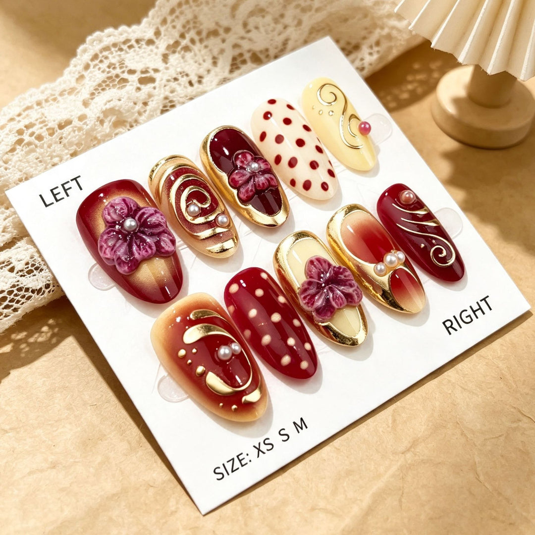 Decorative Floral Press-On Nail Art Set