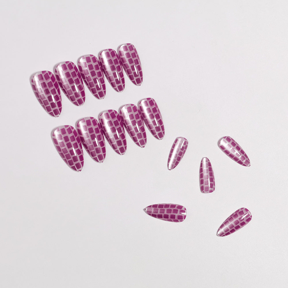 Glossy Stiletto Press-On Nails Set with Reflective Design Stornfield