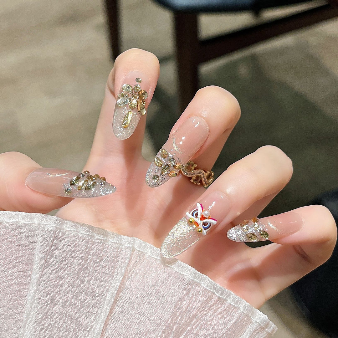 Decorative Rhinestone Floral Press-On Nail Set Stornfield
