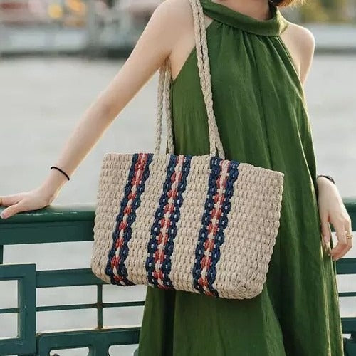 Handbag Made of Braided Natural Material with Colorful Accents Stornfield