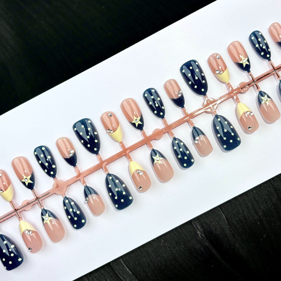 Artistic Press-On Nail Set with Star Accents