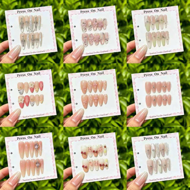 Artistic Press-On Nail Set with Tropical and Floral Accents