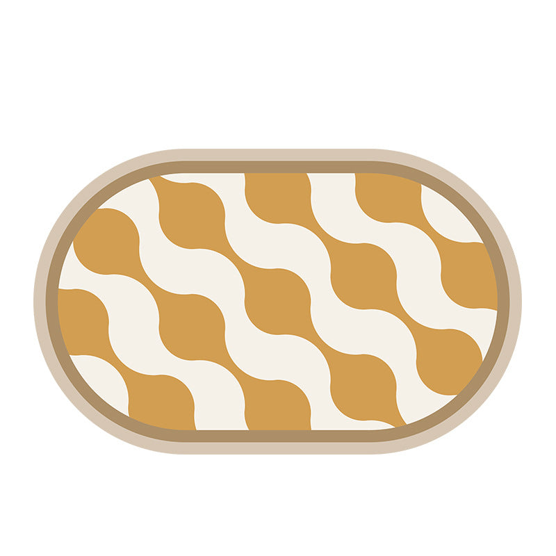 Oval non-slip vinyl mat with fine mosaic print and water-repellent surface Stornfield