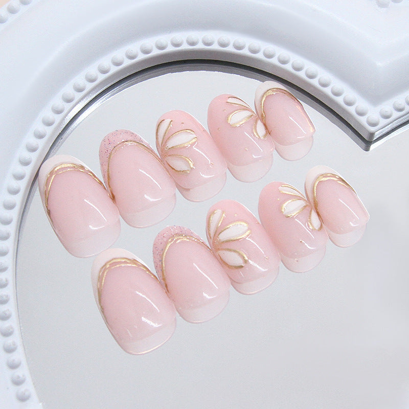 Decorative Floral French Tip Press-On Nails Stornfield