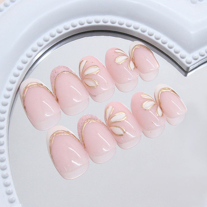 Decorative Floral French Tip Press-On Nails Stornfield