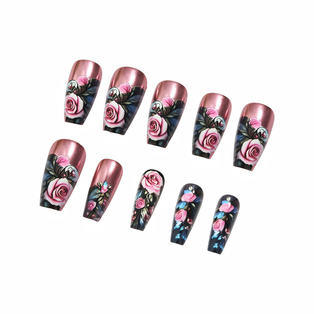 Artificial nails with floral rose pattern Stornfield