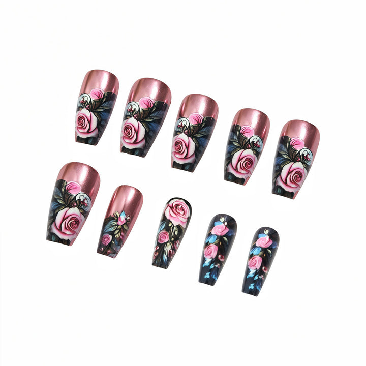 Artificial nails with floral rose pattern Stornfield