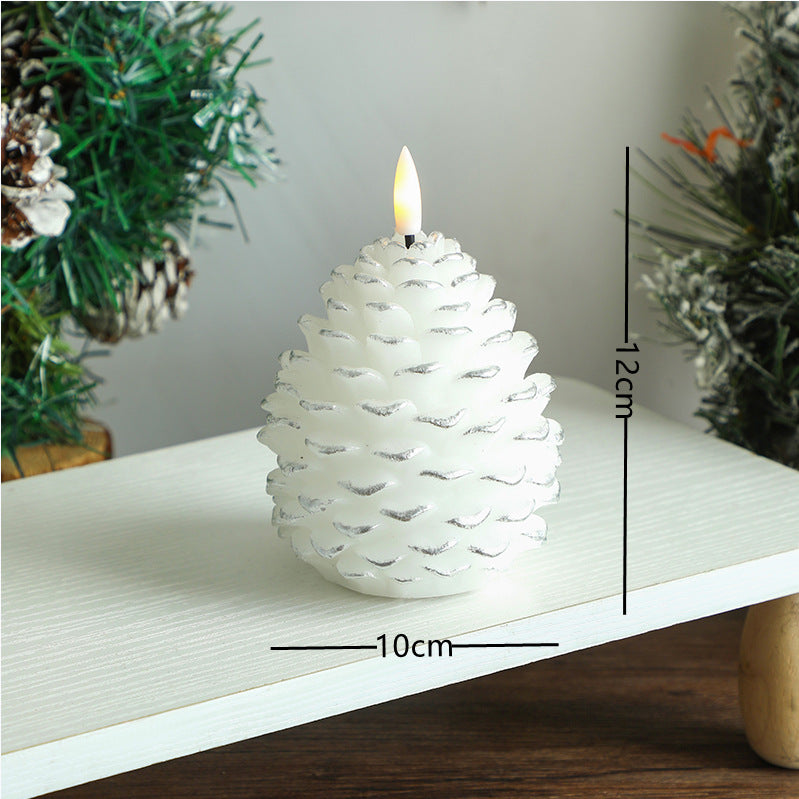 Pinecone-Shaped LED Wax Decorative Candle with Flickering Flame and Snow-Dusted Finish