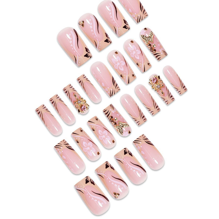 Artistic Press-On Nails with Floral and Gemstone Accents Stornfield