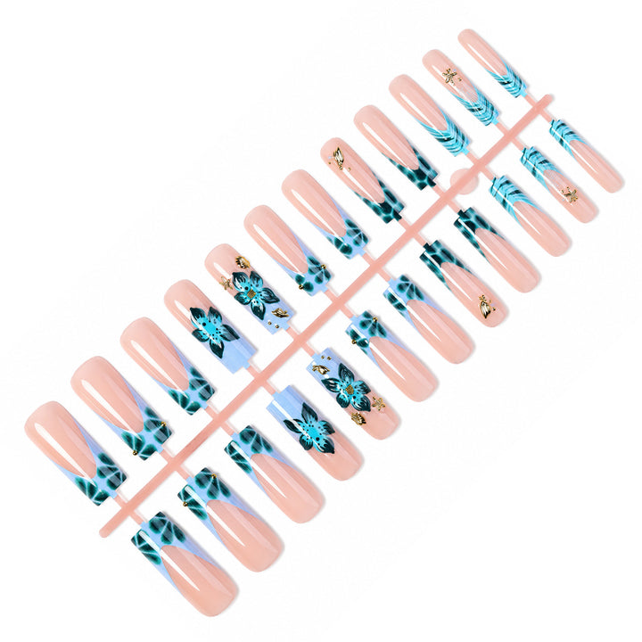 Artistic Acrylic Press-On Nail Set with Floral and Gold Elements Stornfield
