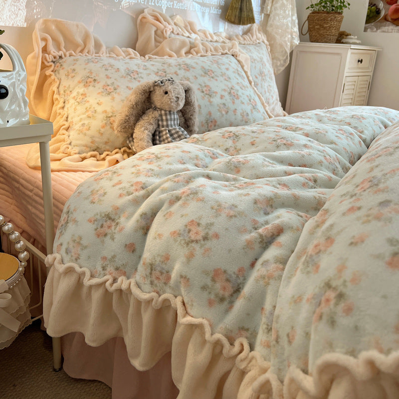Plush Floral Ruffled Comforter Set
