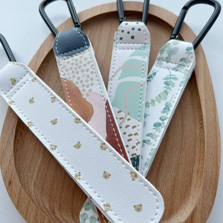 Printed Faux Leather Strap Key Ring with Carabiner Clip