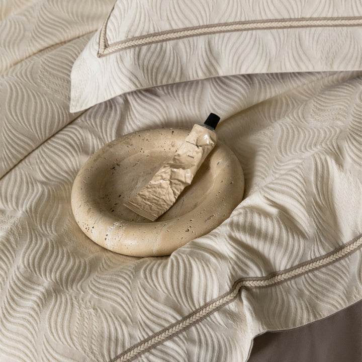 Wave-Textured Jacquard Duvet Cover Bedding Set with Piped Hem