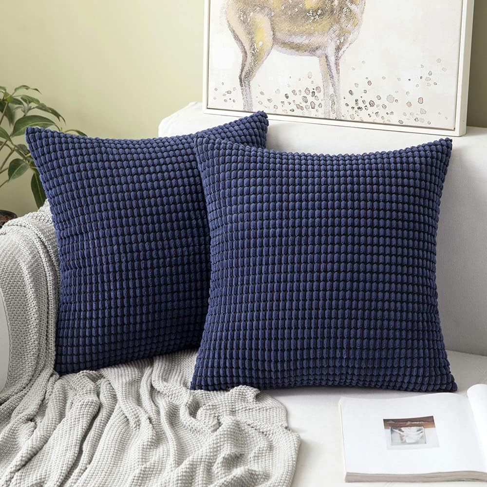 Textured Waffle-Weave Cotton Lumbar and Square Pillow Covers Set
