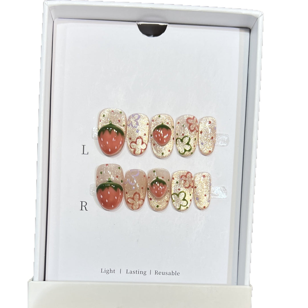 Artistic Strawberry-Themed Press-On Nail Set Stornfield