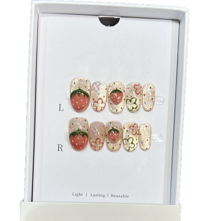 Artistic Strawberry-Themed Press-On Nail Set Stornfield
