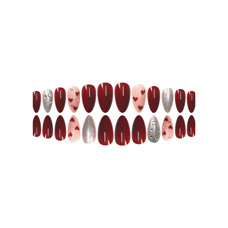 Romantic Heart-Themed Press-On Nail Set Stornfield