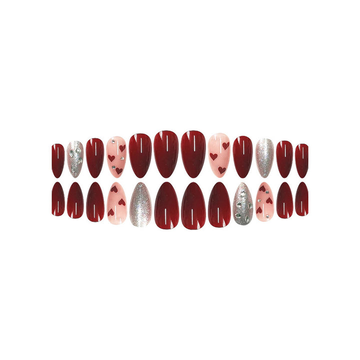 Romantic Heart-Themed Press-On Nail Set Stornfield