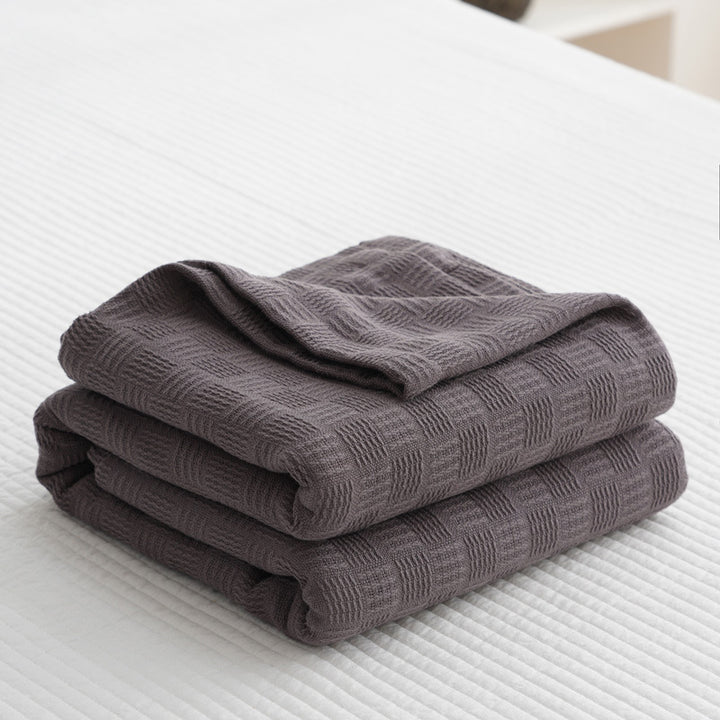 Textured Waffle Knit Cotton Throw Blanket