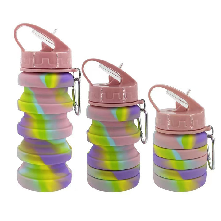 Women's foldable silicone drinking bottle with carabiner Stornfield