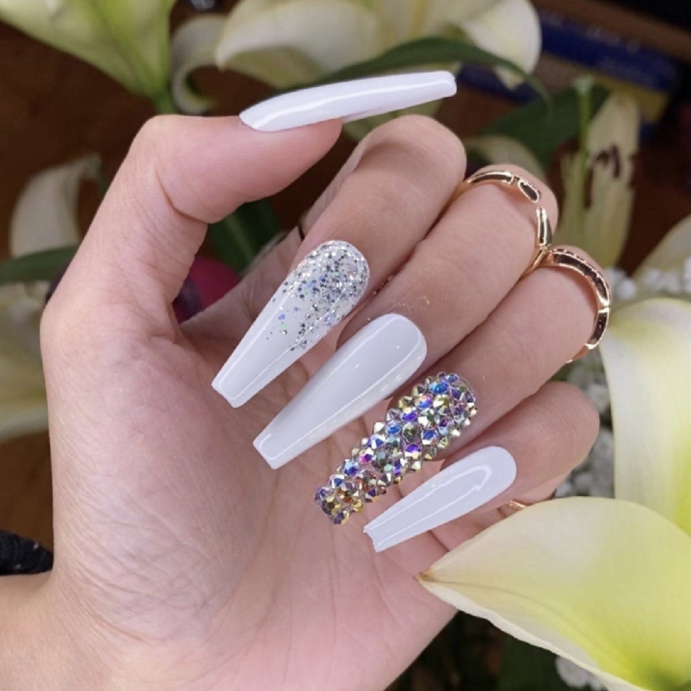 Glamorous Stiletto Press-On Nail Set with Rhinestone Accents