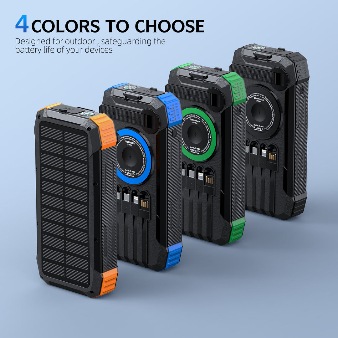 Multifunctional Solar Power Bank with LED Light and Integrated Charging Cable Stornfield