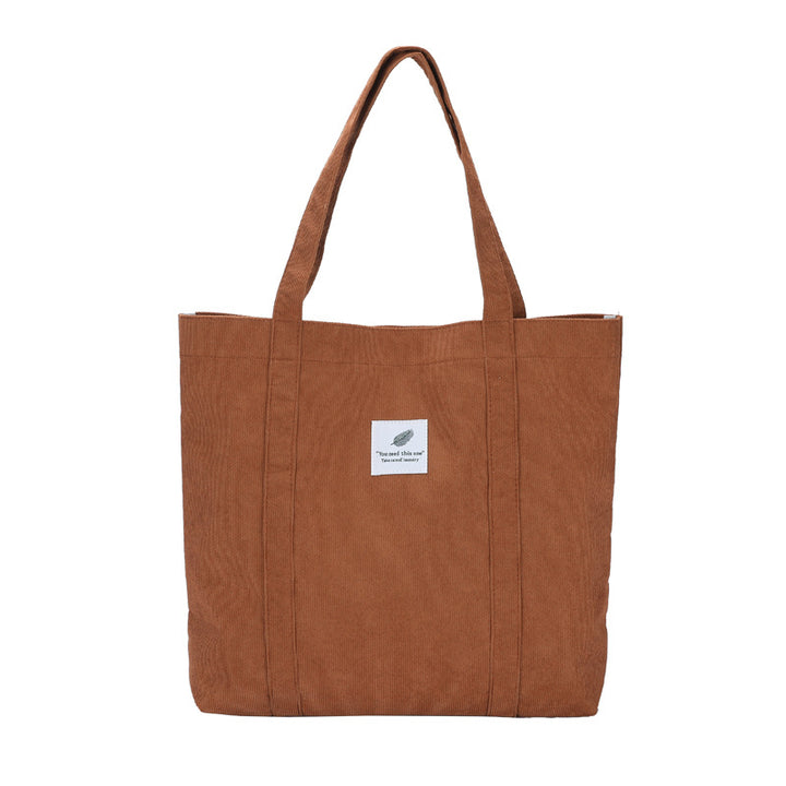 Durable Corduroy Tote Bag with Inner Pockets