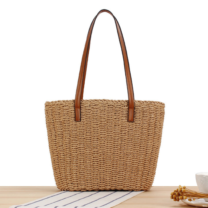 Durable straw tote bag with sturdy leather handles Stornfield
