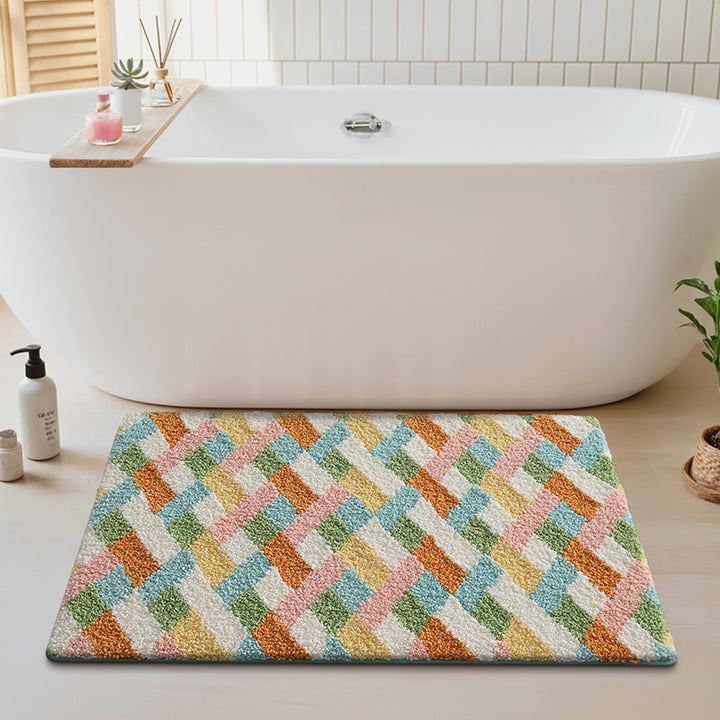 Plush Geometric Pattern Bath Mat