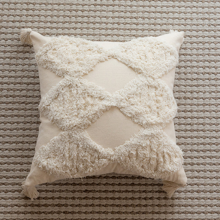 Boho Textured Chevron Tufted Tassel Throw Pillow