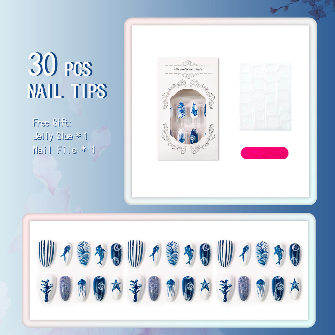 Artistic Ocean-Themed Press-On Nail Set