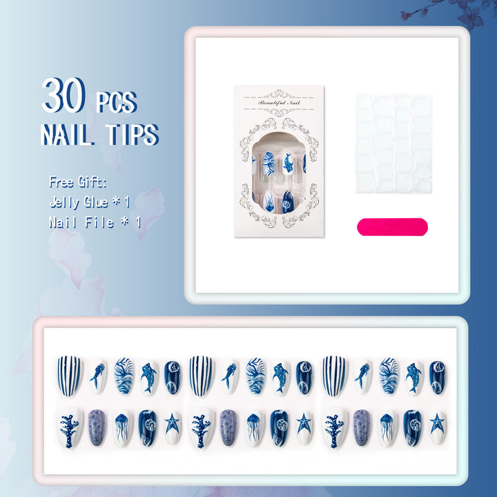 Artistic Ocean-Themed Press-On Nail Set