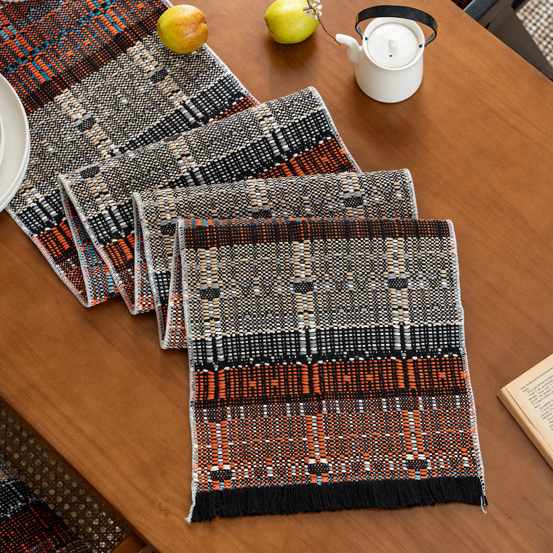Woven table runner in ethnic look made of cotton blend with fringes Stornfield