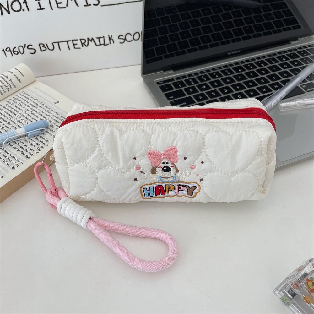 Quilted Dog-Themed Zippered Pencil Case