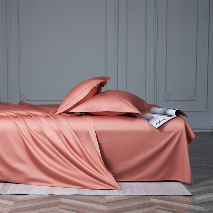 Cooling satin bedding set with anti-wrinkle finish and concealed zipper