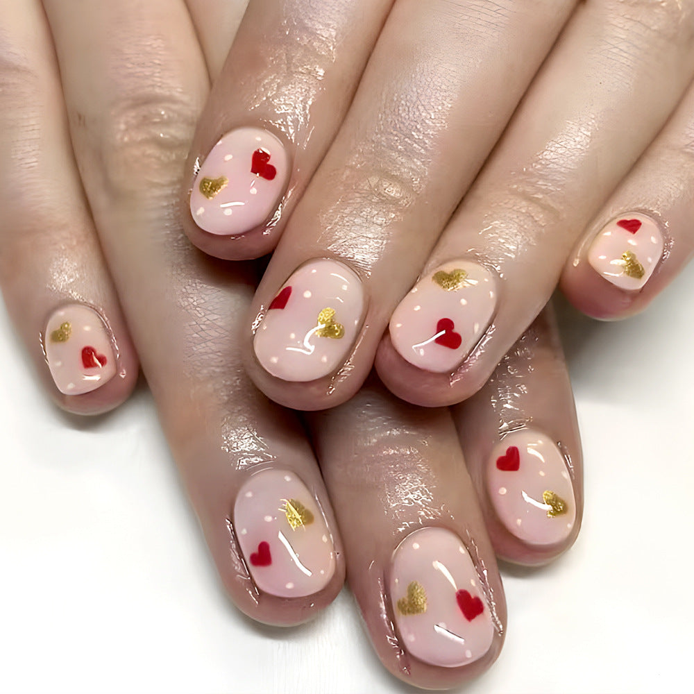 Romantic Heart-Embellished Press-On Nails Stornfield