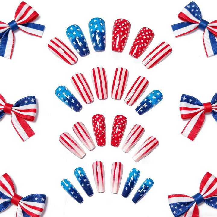 Artificial Nails in Patriotic Stars and Stripes Design Stornfield