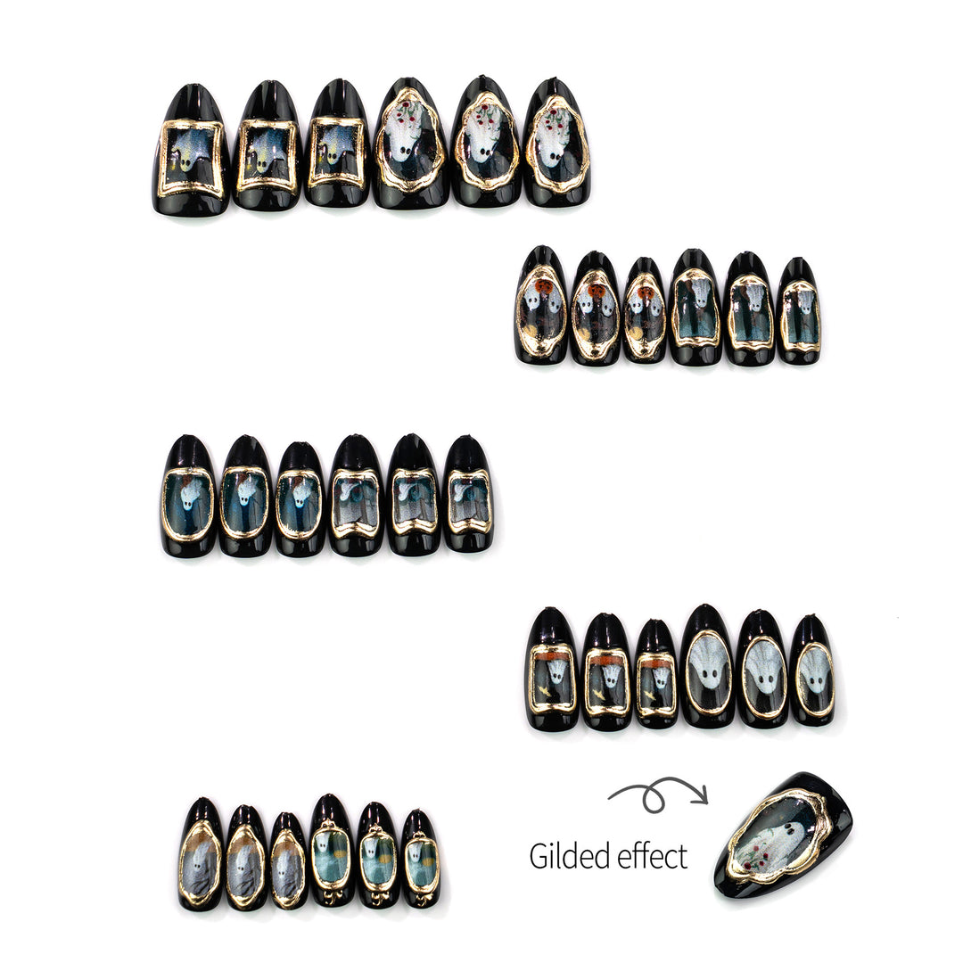 Spooky Halloween-Themed Press-On Nail Art Set