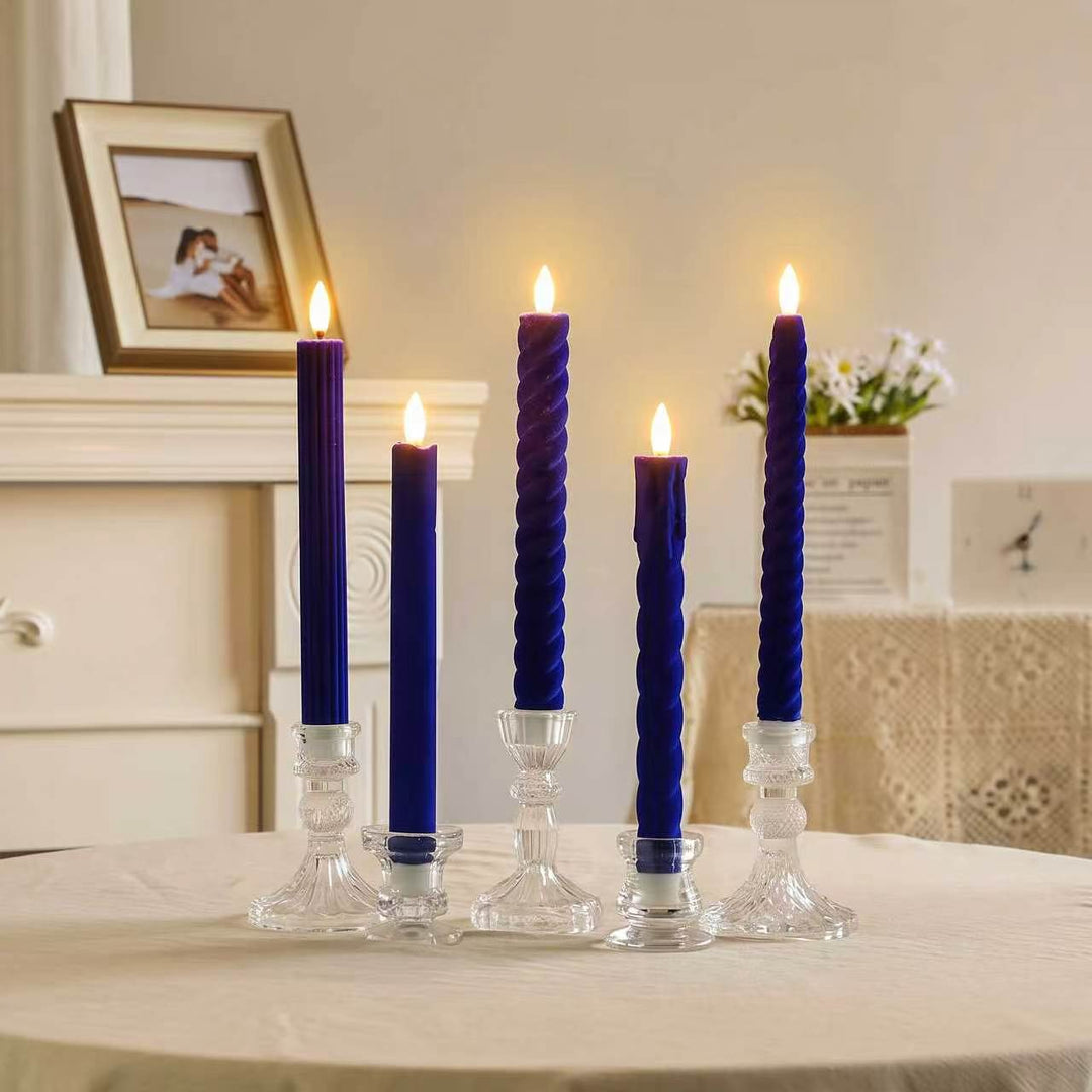 Hand-Poured Ribbed Slow-Burn Dinner Taper Candle Set for Centerpiece Decor
