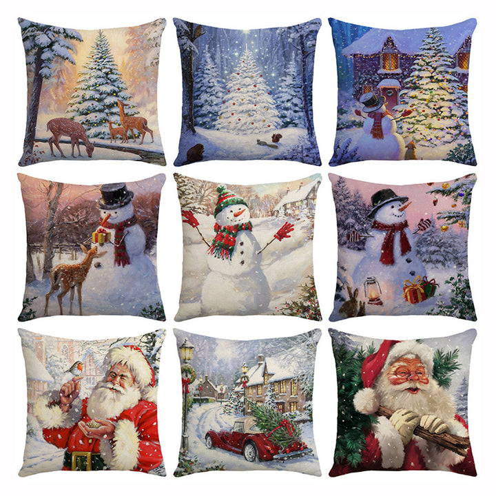 Decorative Linen-Cotton Santa Claus Holiday Throw Pillow Cover