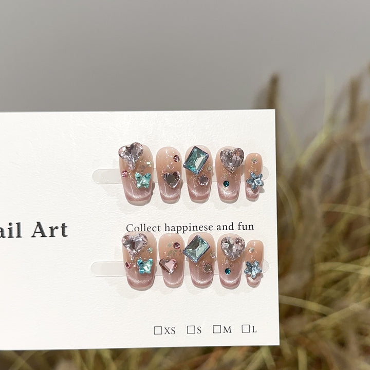 Elegant Rhinestone Embellished Press-On Nail Art Set