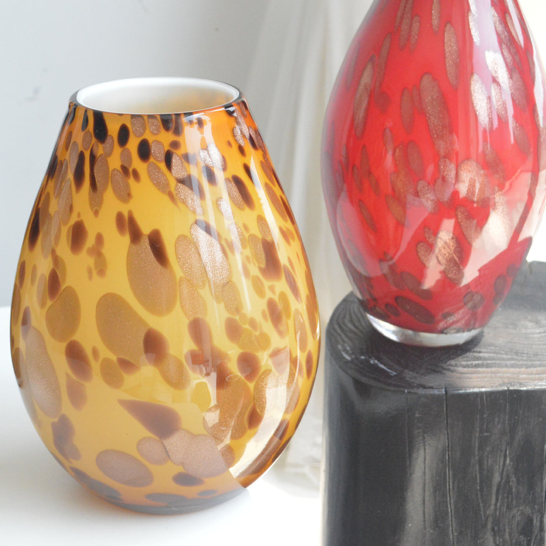 Handblown Speckled Glass Bulb Vase with Narrow Mouth and High-Gloss Finish Stornfield