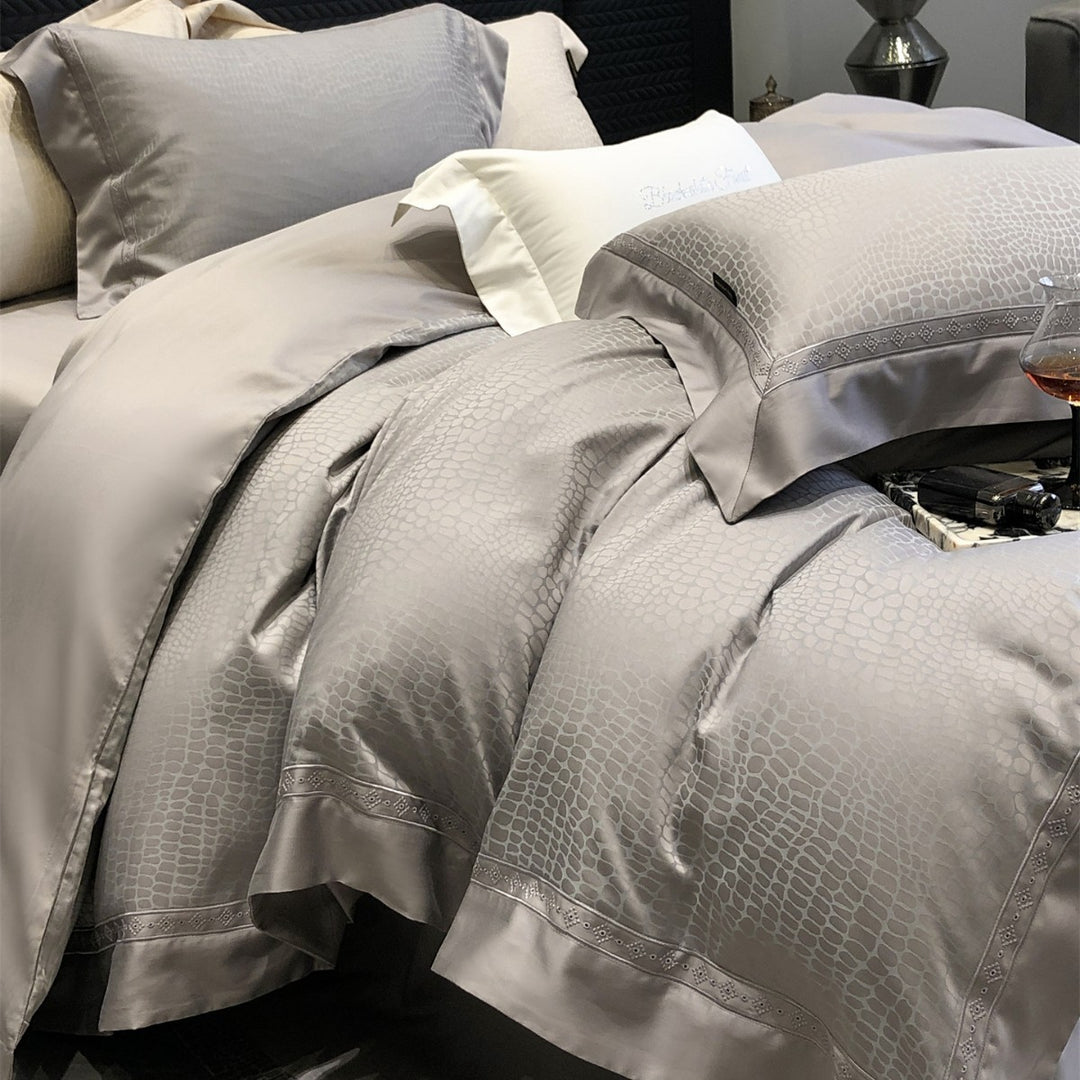 Premium Floral Jacquard Sateen Duvet Cover Set with Embroidered Hem