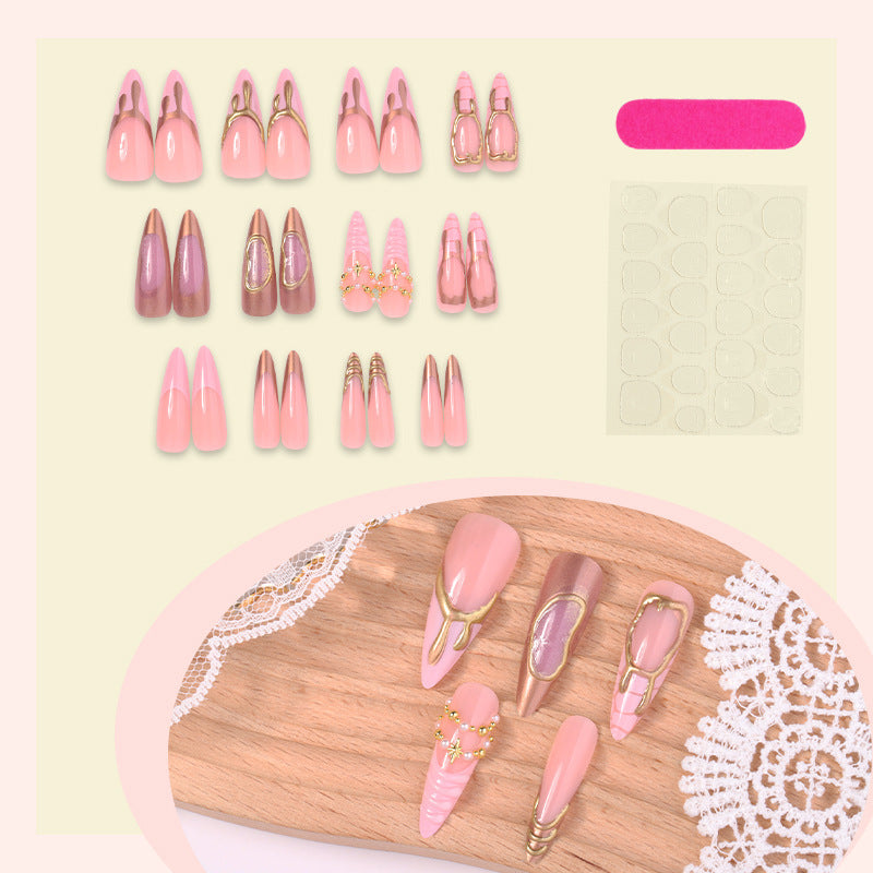 Artificial nail set with glamorous gold accents and elegant designs Stornfield