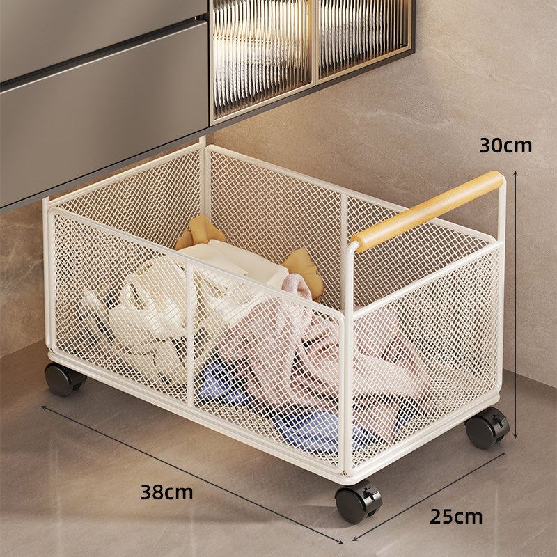 Large Rectangular Metal Mesh Utility Basket with Wooden Handle